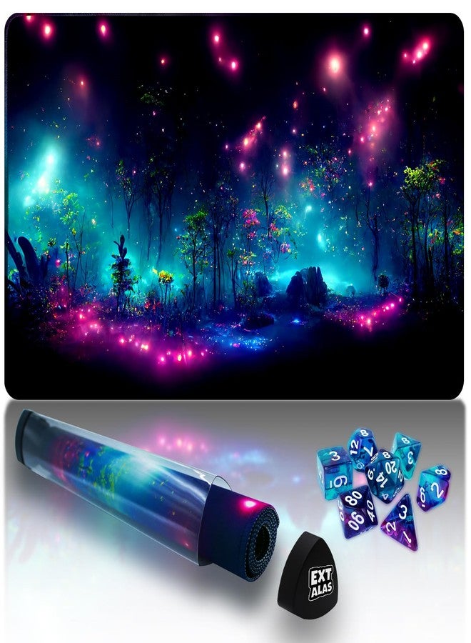 Extalas MTG Playmat TCG Playmat -Includes Storage Tube and 7 Dice-Experience Top-Tier Quality and Edge-Locking Waterproof and Non-Slip Mat! (playmat Without Zones, 1-Pretty Purple Fluorescence) - Image 1